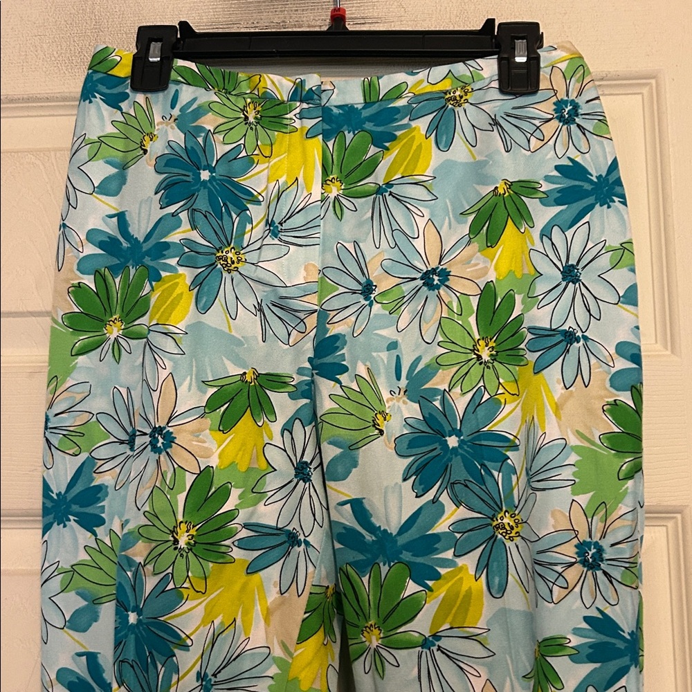 Jones New York Green Floral Silk Cotton Blend Cropped Pants Size 4 - Picture 2 of 7